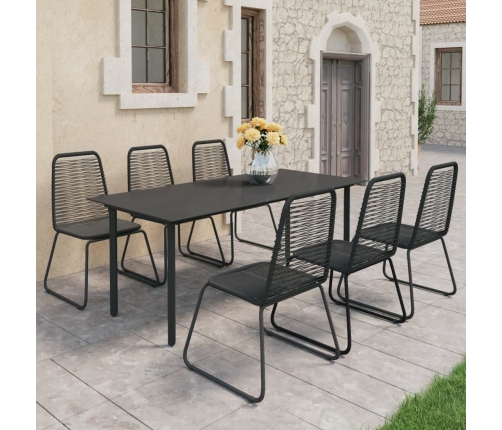 Set de comedor de jardín de 7 piezas PVC ratán negro