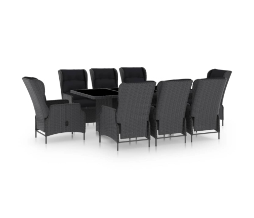 Set comedor jardín 9 pzas cojines ratán sintético gris oscuro