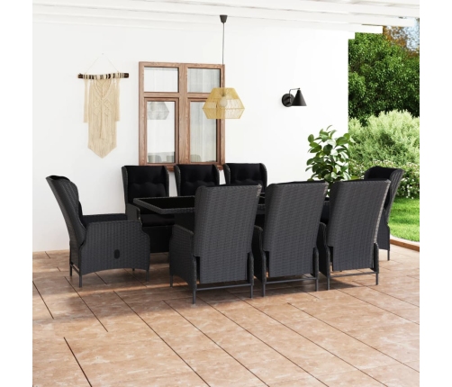 Set comedor jardín 9 pzas cojines ratán sintético gris oscuro