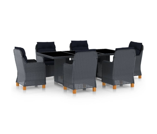 Set comedor jardín 7 pzas cojines ratán sintético gris oscuro