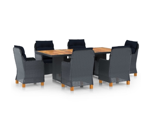 Set comedor jardín 7 pzas cojines ratán sintético gris oscuro