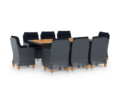 Set comedor jardín 9 pzas cojines ratán sintético gris oscuro