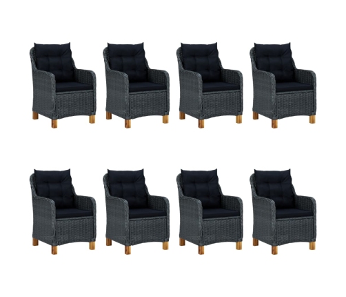 Set comedor jardín 9 pzas cojines ratán sintético gris oscuro