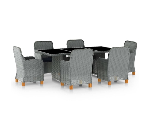Set comedor jardín 7 pzas y cojines ratán sintético gris claro