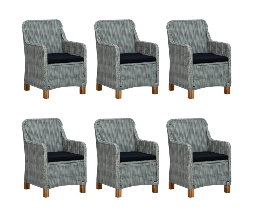 Set comedor jardín 7 pzas y cojines ratán sintético gris claro