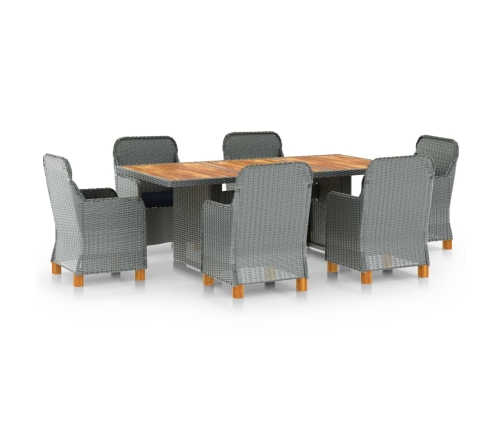 Set comedor jardín 7 pzas y cojines ratán sintético gris claro