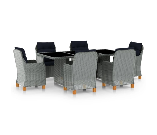Set comedor jardín 7 pzas y cojines ratán sintético gris claro