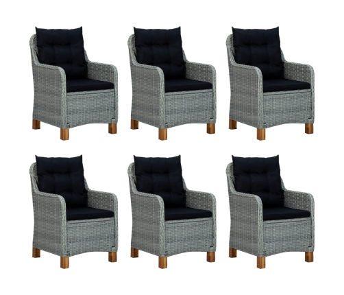 Set comedor jardín 7 pzas y cojines ratán sintético gris claro