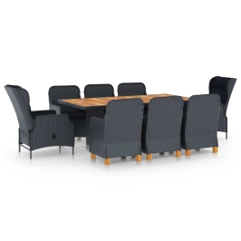 Set comedor jardín 9 piezas cojines ratán sintético gris oscuro