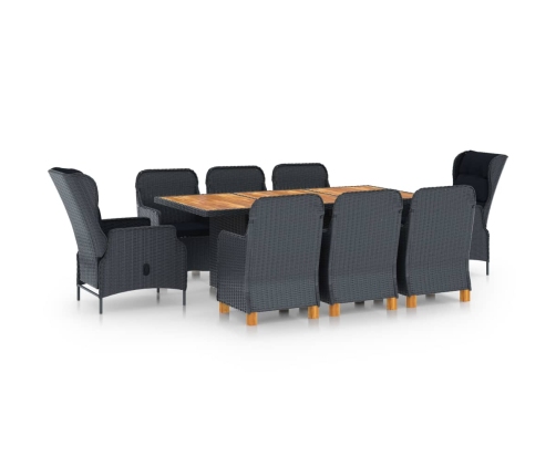 Set comedor jardín 9 piezas cojines ratán sintético gris oscuro