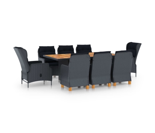 Set comedor jardín 9 piezas cojines ratán sintético gris oscuro