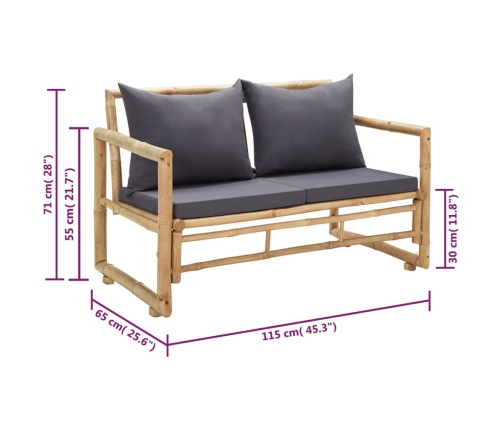 vidaXL Banco de jardín con cojines 115 cm de bambú