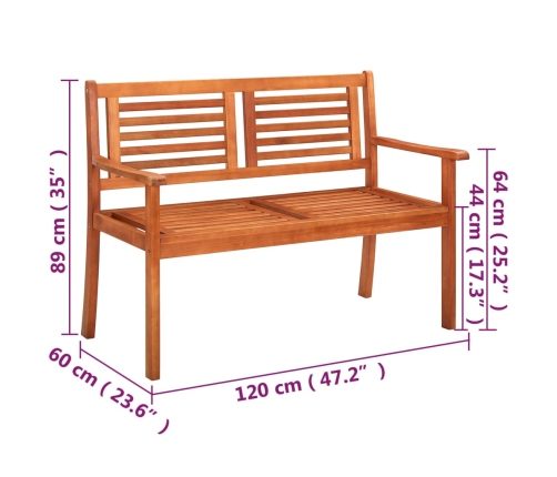 Banco de jardín 2 plazas madera maciza eucalipto y cojín 120 cm