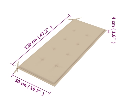 Banco de jardín 2 plazas madera maciza eucalipto y cojín 120 cm