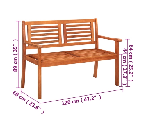 Banco de jardín 2 plazas madera maciza eucalipto y cojín 120 cm