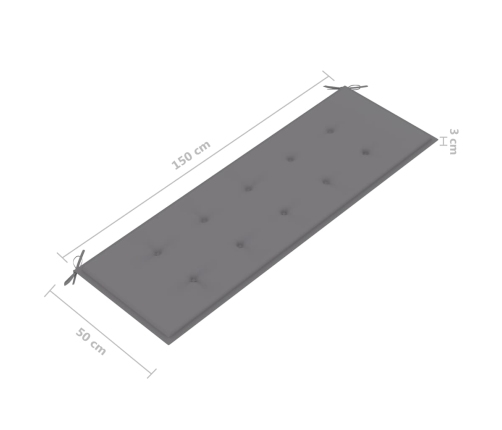 Banco de jardín 3 plazas madera eucalipto gris y cojín 150 cm