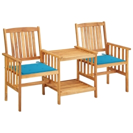 Sillas y mesita de jardín con cojines madera maciza acacia