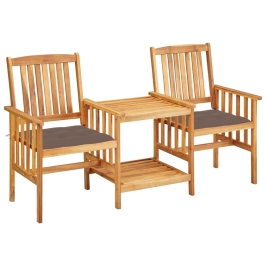 Sillas y mesita de jardín con cojines madera maciza acacia