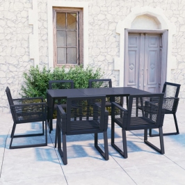 Juego de comedor para jardín 7 piezas ratán PVC negro