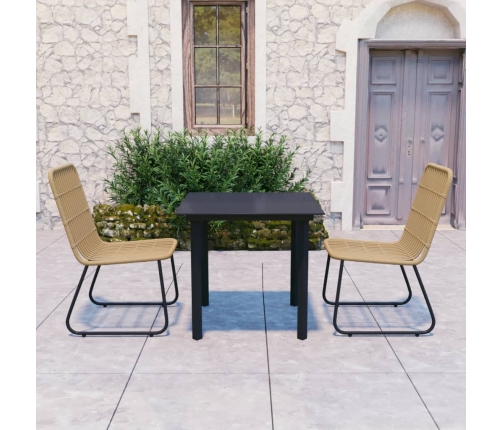 Juego de comedor para jardín 3 piezas ratán sintético y vidrio