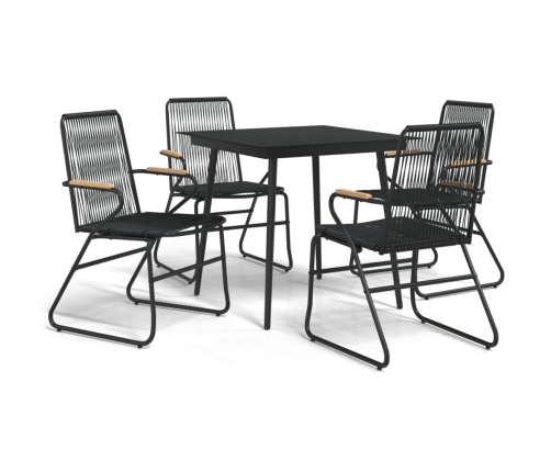 Juego de comedor de jardín 5 piezas ratán PVC negro