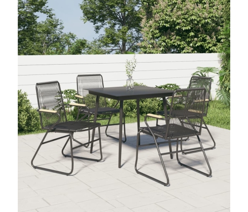 Juego de comedor de jardín 5 piezas ratán PVC negro