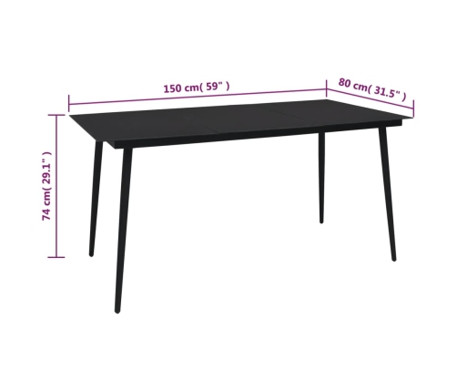 Juego de comedor de jardín 5 piezas ratán PVC negro