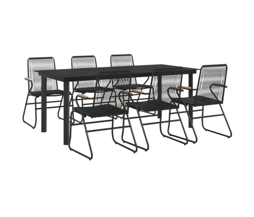 Juego de comedor para jardín 7 piezas ratán PVC negro