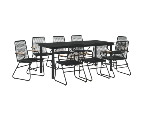 Juego de comedor de jardín 9 piezas ratán PVC negro