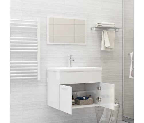 Set muebles de baño 2 piezas madera contrachapada blanco brillo