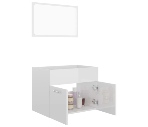 Set muebles de baño 2 piezas madera contrachapada blanco brillo