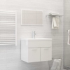 Set muebles de baño 2 piezas madera contrachapada blanco brillo