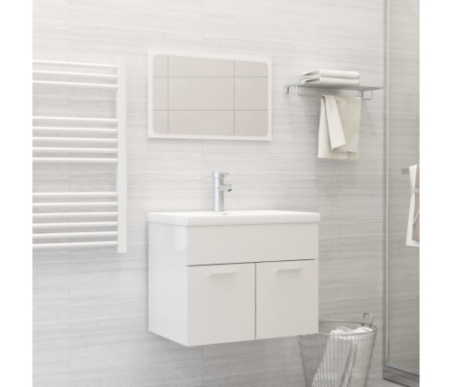 Set muebles de baño 2 piezas madera contrachapada blanco brillo