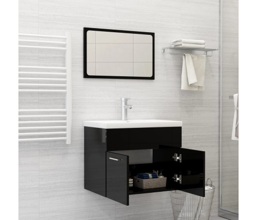 Set muebles de baño 2 piezas madera de ingeniería negro brillo