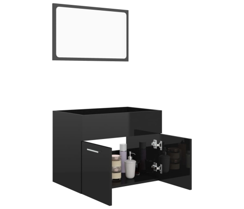 Set muebles de baño 2 piezas madera de ingeniería negro brillo