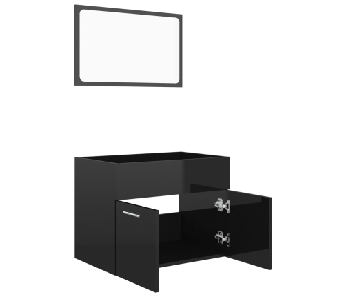 Set muebles de baño 2 piezas madera de ingeniería negro brillo