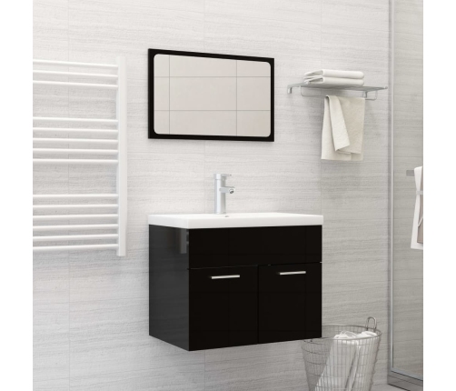 Set muebles de baño 2 piezas madera de ingeniería negro brillo