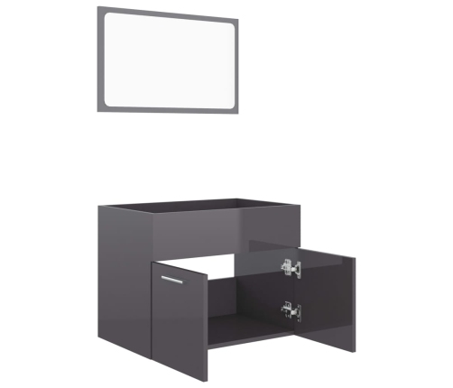 Set muebles de baño 2 piezas madera contrachapada gris brillo