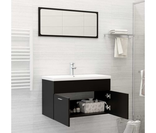 Conjunto de muebles de baño 2 piezas madera contrachapada negro