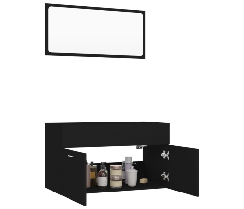 Conjunto de muebles de baño 2 piezas madera contrachapada negro