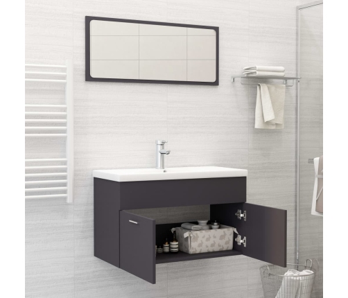 Set de muebles de baño 2 piezas madera contrachapada gris