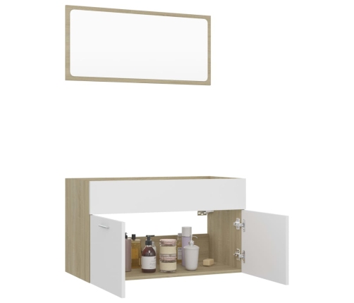 Set de muebles baño 2 pzas madera contrachapada blanco y roble