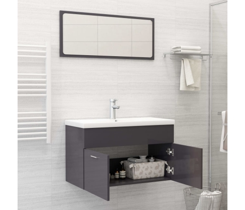 Set muebles de baño 2 piezas madera contrachapada gris brillo