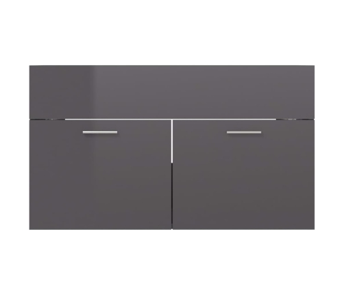 Set muebles de baño 2 piezas madera contrachapada gris brillo