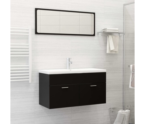 Juego de muebles de baño 2 pzas madera contrachapada negro