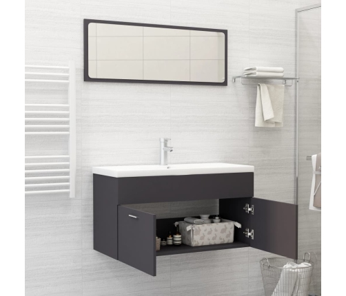 Conjunto de muebles de baño 2 piezas madera contrachapada gris