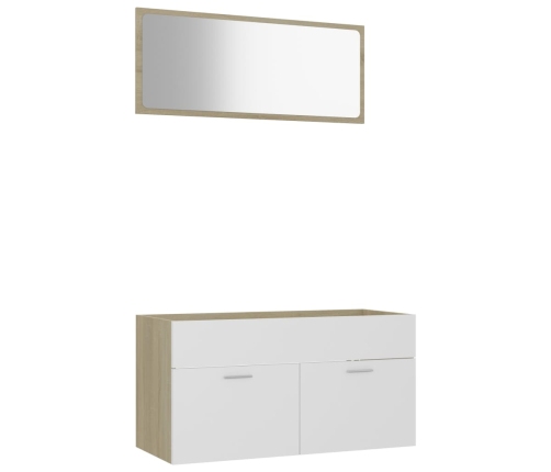 Set de muebles de baño 2 pzas madera contrachapada blanco roble