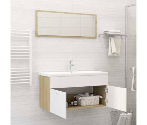 Set de muebles de baño 2 pzas madera contrachapada blanco roble