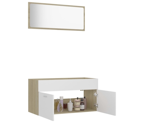 Set de muebles de baño 2 pzas madera contrachapada blanco roble