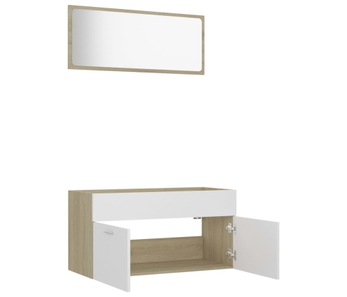 Set de muebles de baño 2 pzas madera contrachapada blanco roble